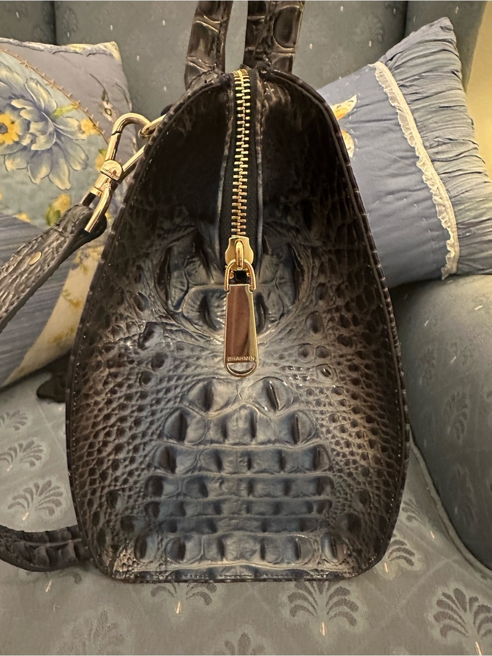 Brahmin Shadow Ombré  Dark Blue/Charcoal & Light Blue Large Caroline VGUC - Picture 6 of 11